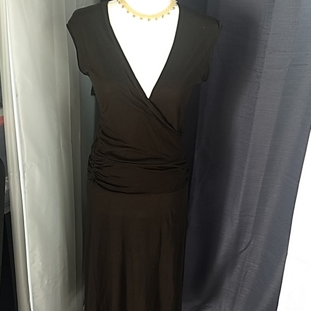 James Perse Ruched Vneck Jersey Dress, #3, Brown
